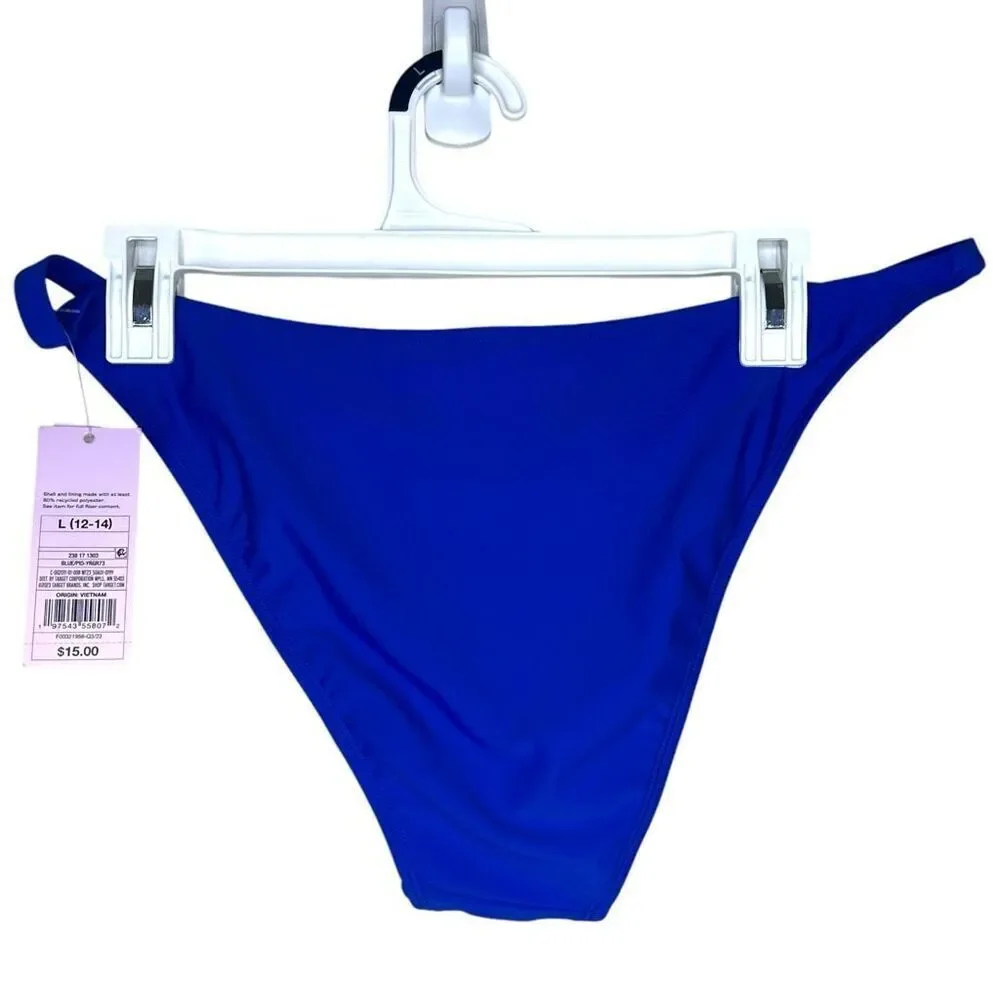 NEW Wild Fable Side Tab Extra Cheeky High Leg Blue Bikini Bottom L - Picture 6 of 6